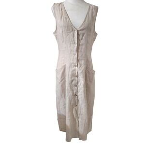 NWT Tahari Womens Linen Sleeveless Button-Front Midi Dress W/ Pockets Size 6